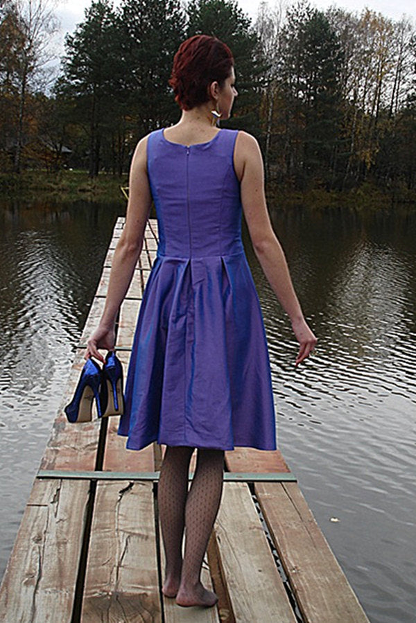 A-line Small Round Collar Knee Length Charmuse Bridesmaid Dress