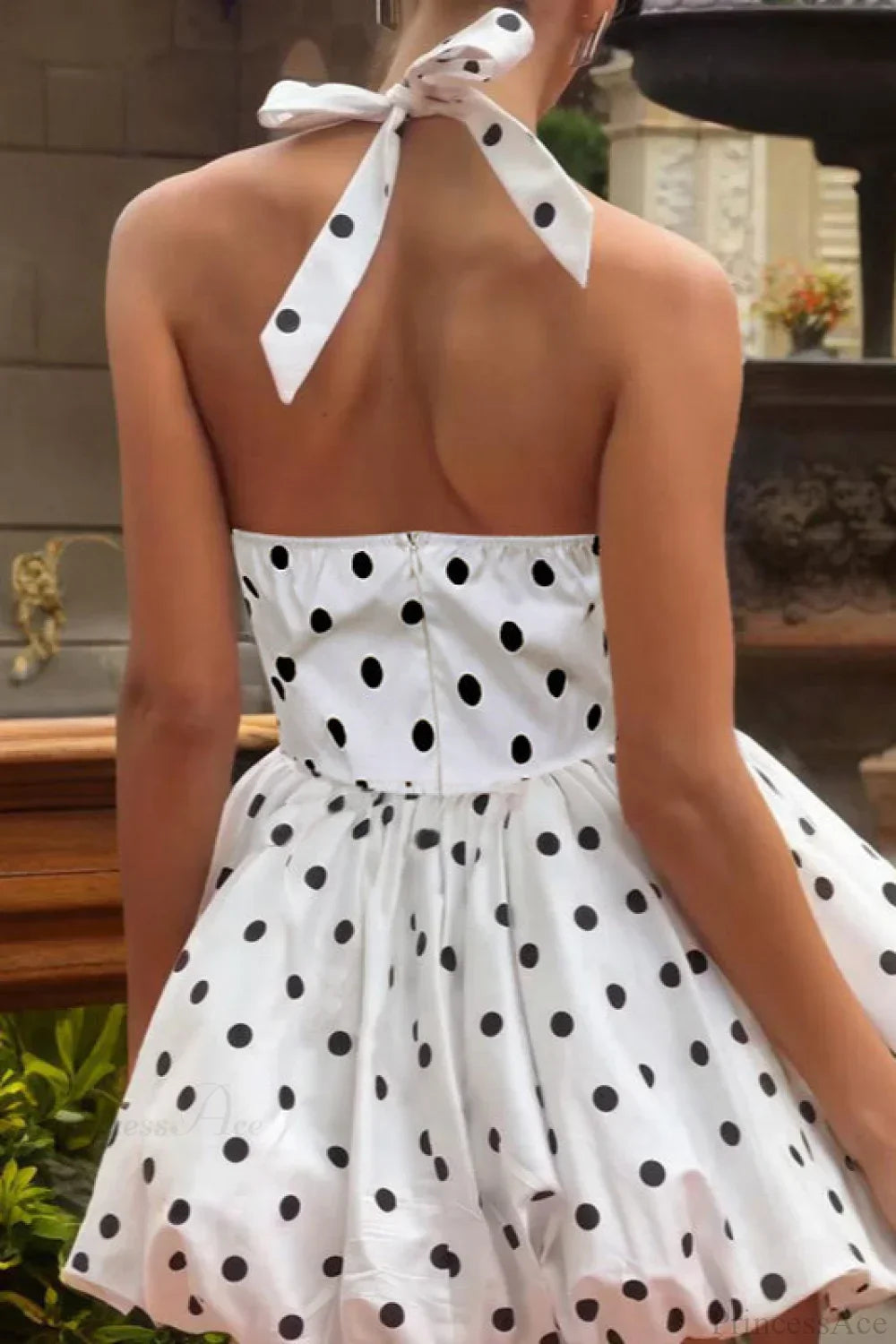 Polka Dot Halter Neck Bubble Hem Mini Dress 4
