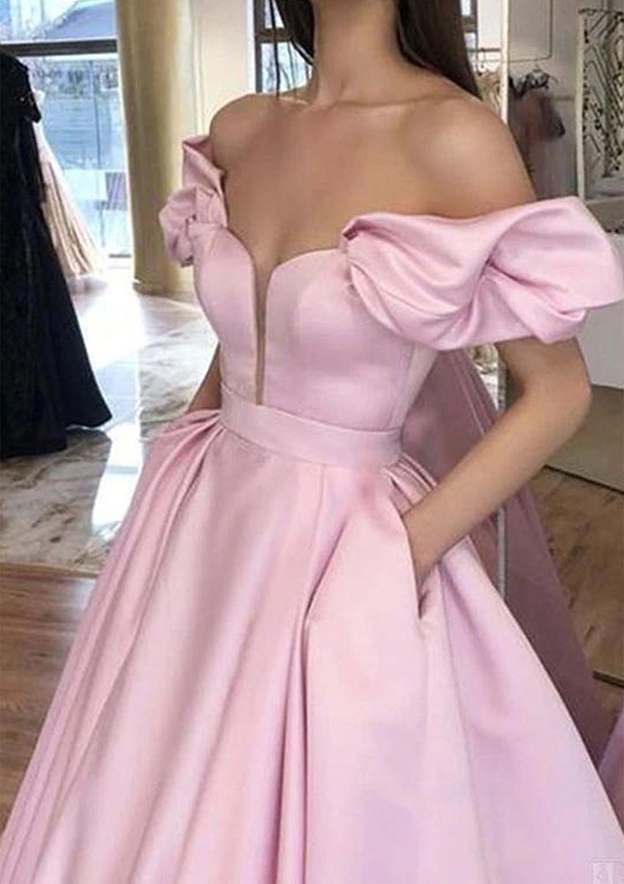 A-Line/Princess Off-the-Shoulder Prom Dress/Evening Dress With Pleated Pockets - Fashionpara