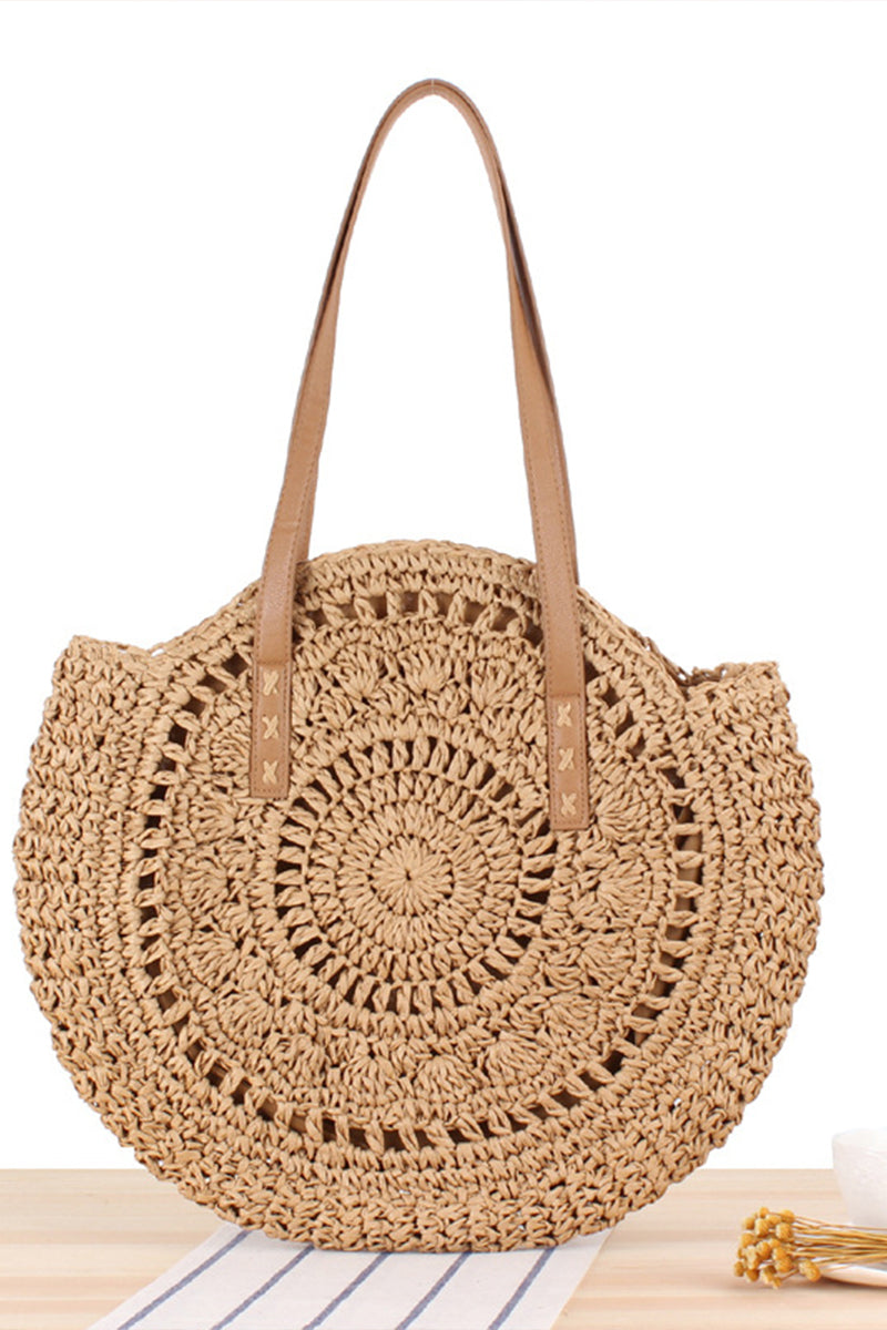 Trendy Leather Strap Woven Straw Beach Shoulder Bag - Fashionpara