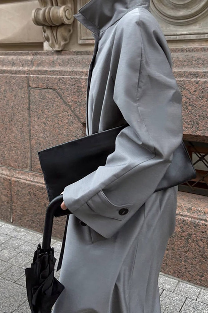 Elegant Solid Color Belted Long Overcoat for Chic Style