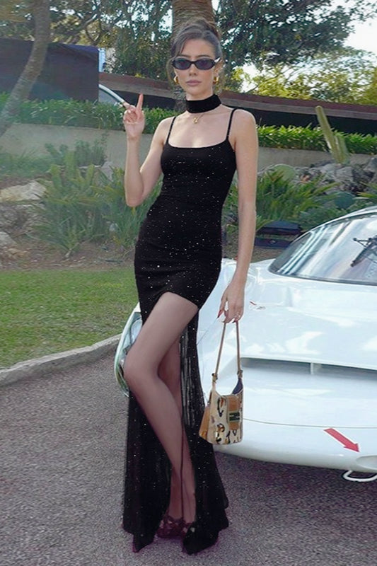 Solid Sheer Hem Slip Dress