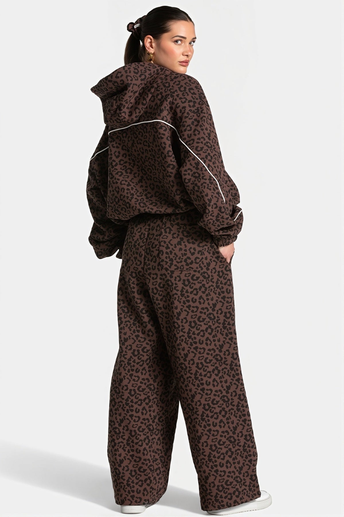 Leopard Hooded Casual Two Piece Set