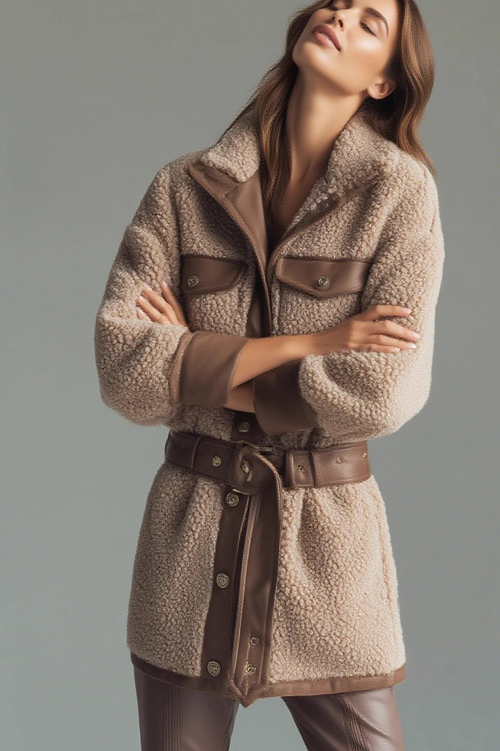 Vintage Fleece Belted Coat with Pocket Detail for Comfort