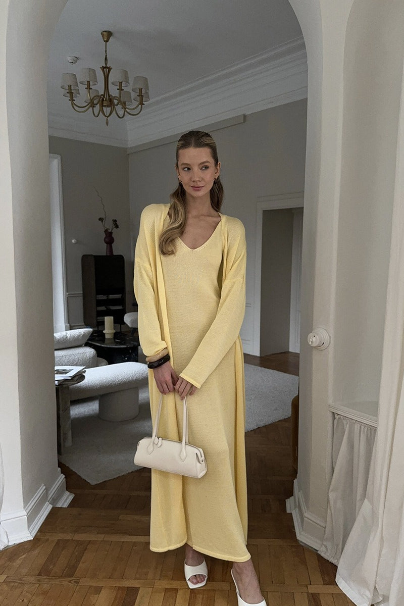 Soft Knit Cutout Tank Dress and Cardigan Set for Stylish Comfort