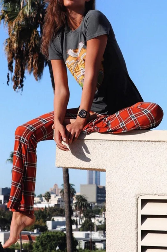 Plaid Flare Fashion Pants
