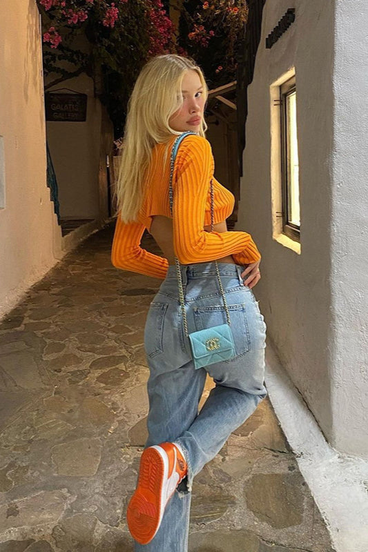 Chic Solid Color Cropped Long Sleeve Knit Cardigan