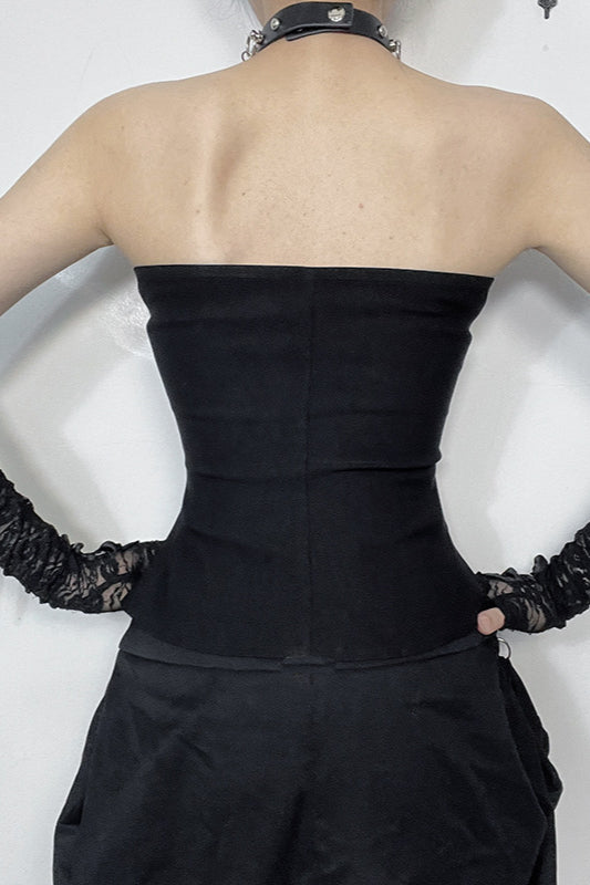 Leather Buckle Boned Strapless Corset - Fashionpara