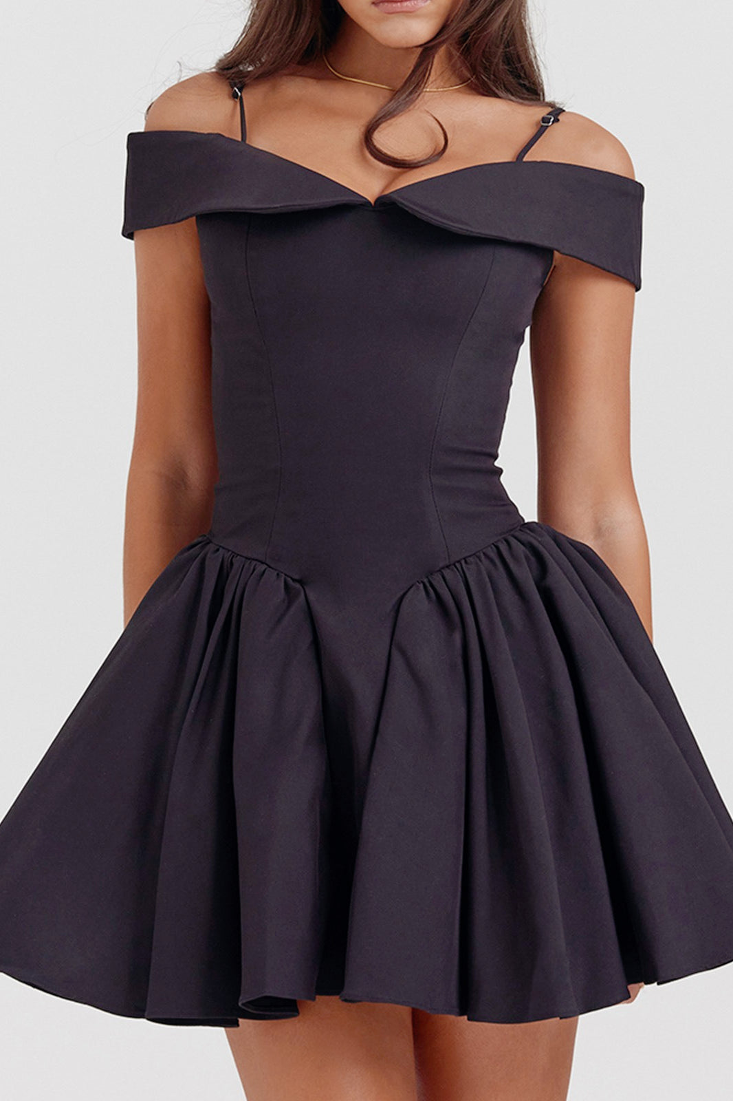 Satin Off-Shoulder Drop-Waist Ruffle Mini Dress