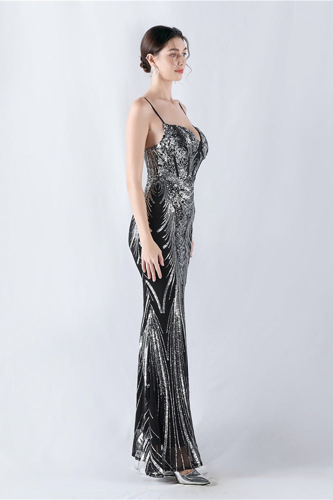 Sequin Spaghetti Strap Sweetheart Mermaid Formal Gown - View 11