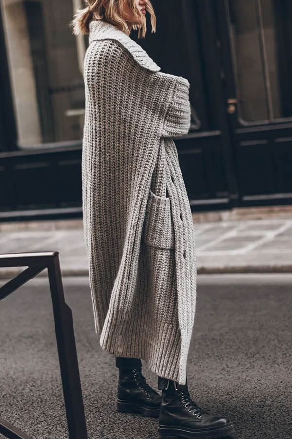 Warm Chunky Knit Oversized Midi Cardigan with Pockets