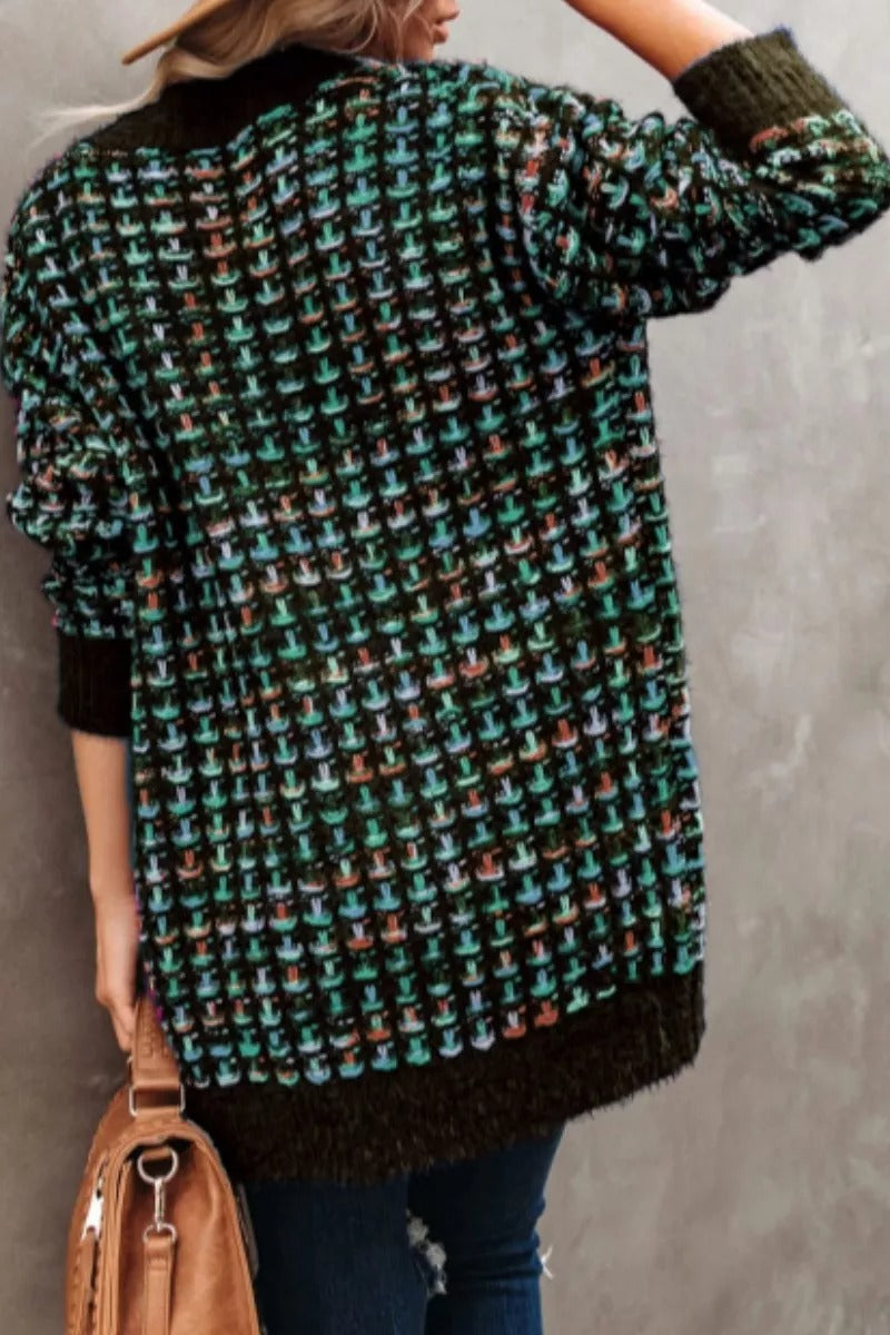 Vintage Patchwork Houndstooth Design Loose Cardigan (3 Colors)