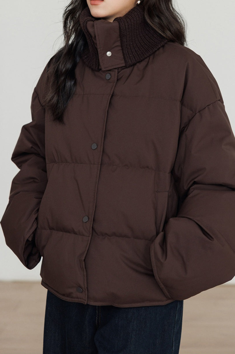 Knit Collar White Duck Down Puffer Jacket