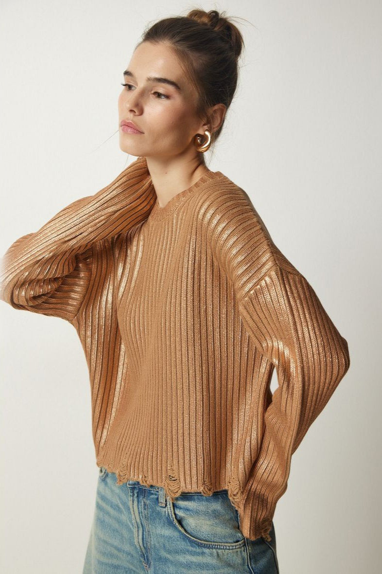 PrincessAce Silver Foil Long Sleeve Slim Fit Sweater