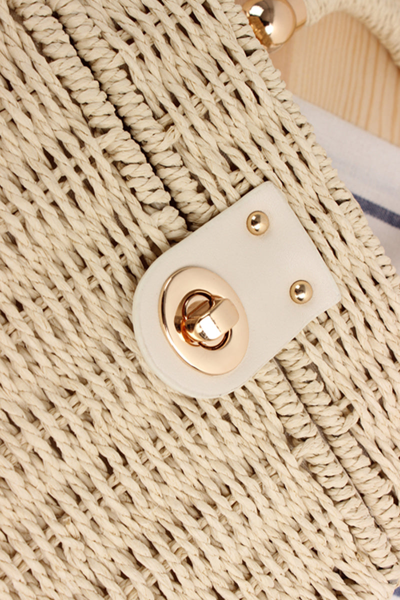 Box Shape Top-Handle Woven Straw Beach Handbag - Fashionpara