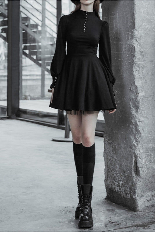 Pleated A-Line Gothic Dress