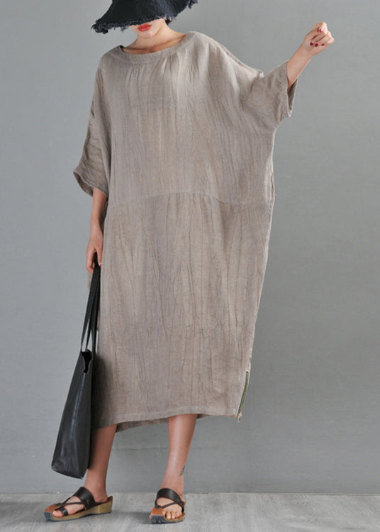 Textured Round Neck Three-Quarter Sleeve Side Zip Hem Midi Dress - View 2