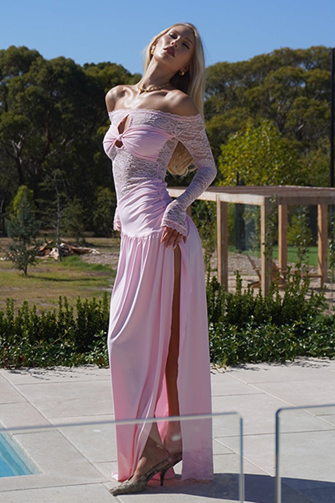 Lace Ruched Maxi Dress