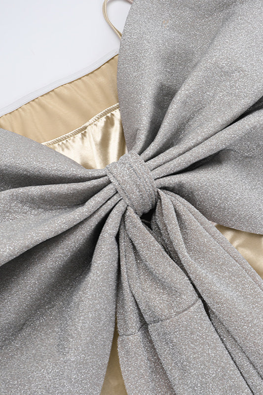 Silk Gloss Strapless Bowknot Bodycon Party Dress