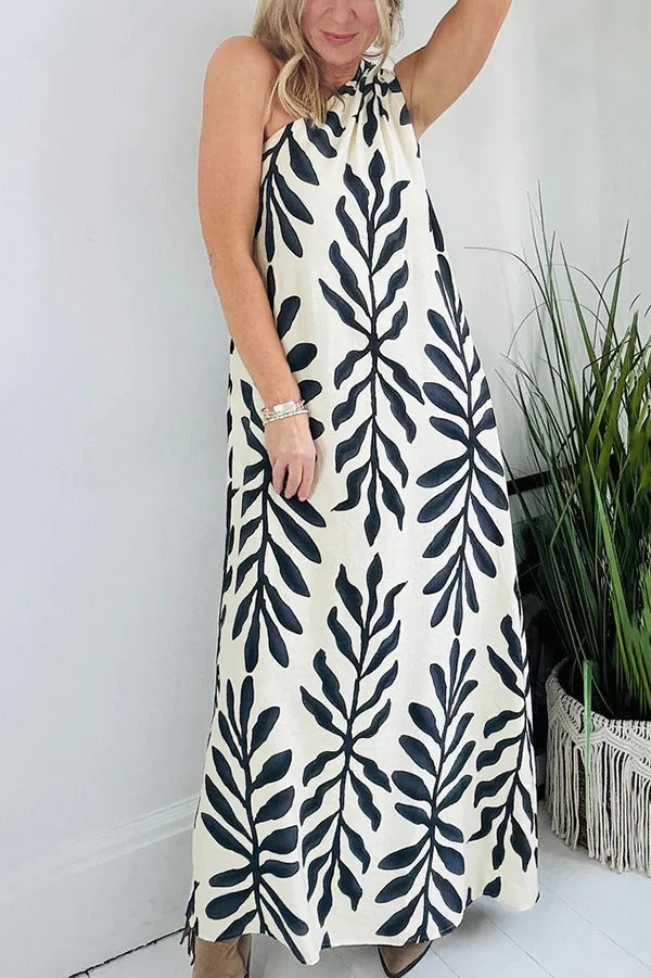Floral Unique Printed One Shoulder Pocketed Loose Maxi Dress - Fashionpara