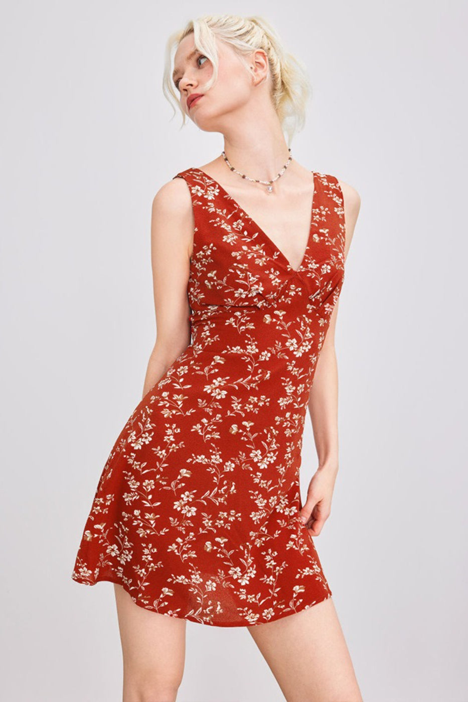 Floral Print V-Neck Sleeveless A-Line Mini Dress