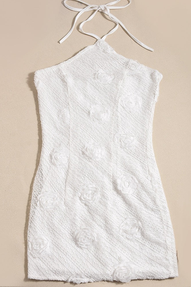 Halter 3D Floral-Appliqué Backless Bodycon Mini Dress 4