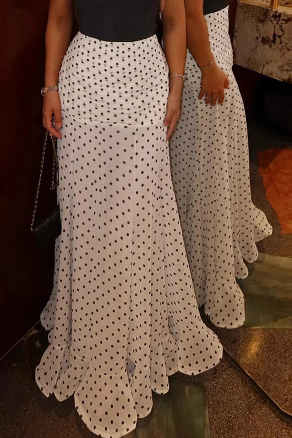 Polka Dot High Waist Maxi Skirt