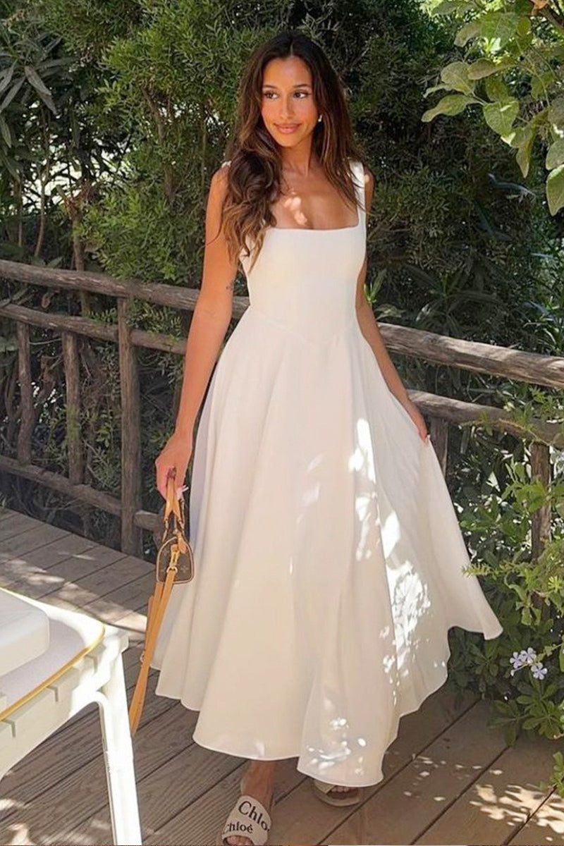 Simple Sleeveless Square Neck Work Dress