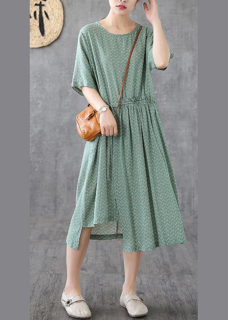 Round Neck Short Sleeve Elastic Waist Ruffle Detail Midi Dress - View 3