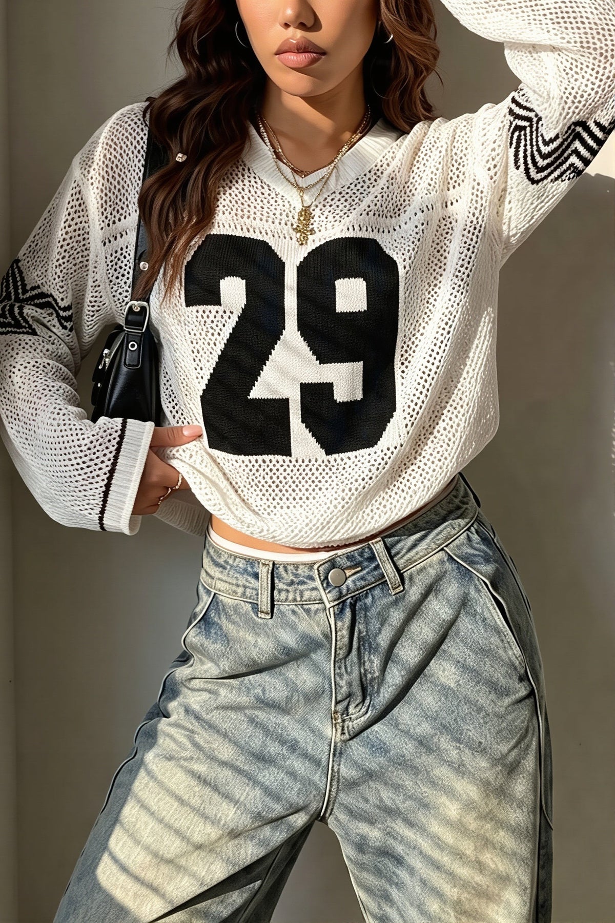 Varsity Graphic V Neck Sweater