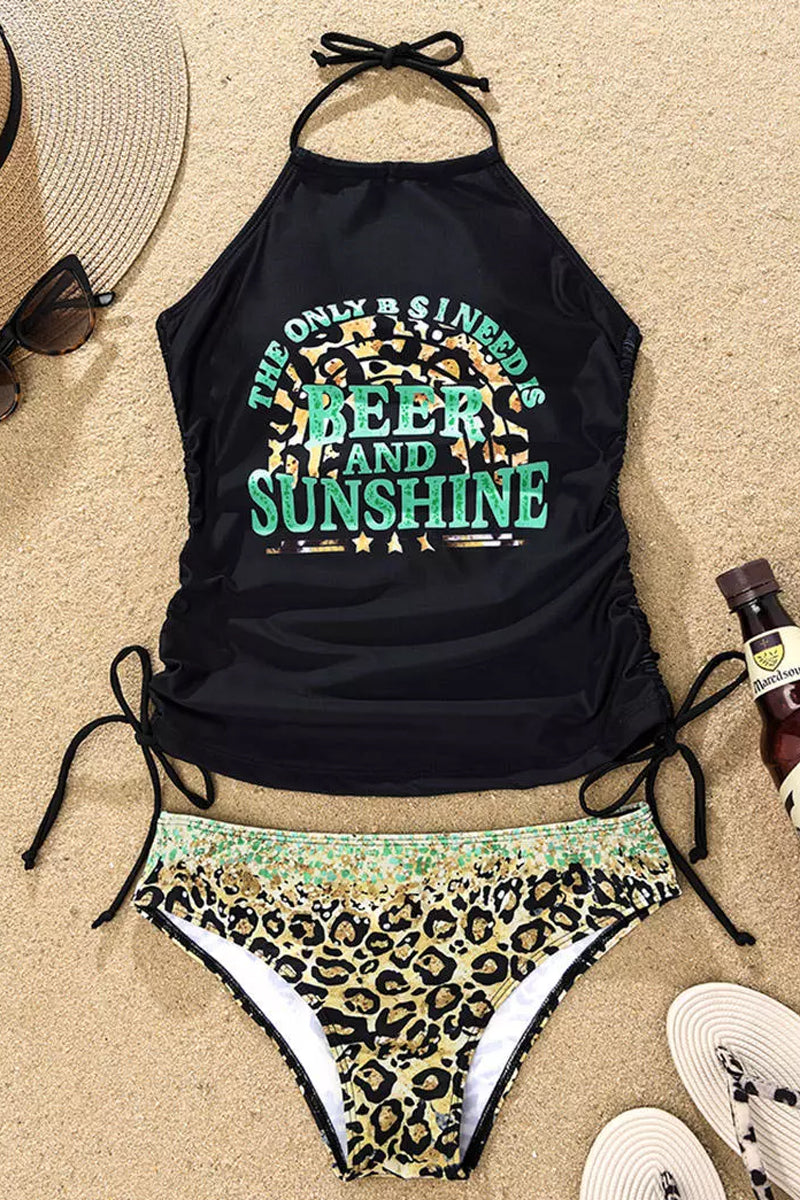 The Only B.S I Need Is Beer And Sunshine Leopard Two Pieces Swimwear