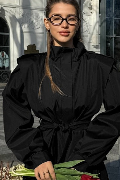 Elegant Tie-Waist Long-Sleeve Trench Coat for Sophisticated Style