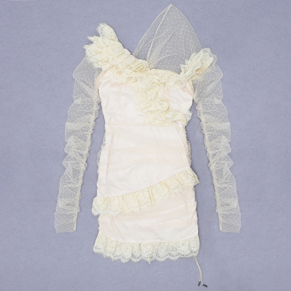 Dotted Mesh Off-Shoulder Ruffle Long-Sleeve Mini Dress 24