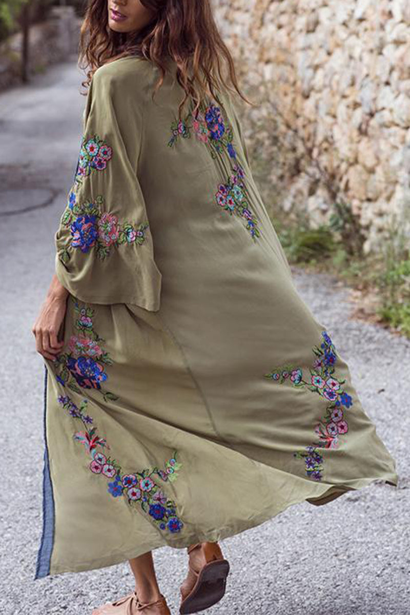 Embroidered Denim-trimmed Beach Loose Swimwear Bikini Cover Up - Fashionpara