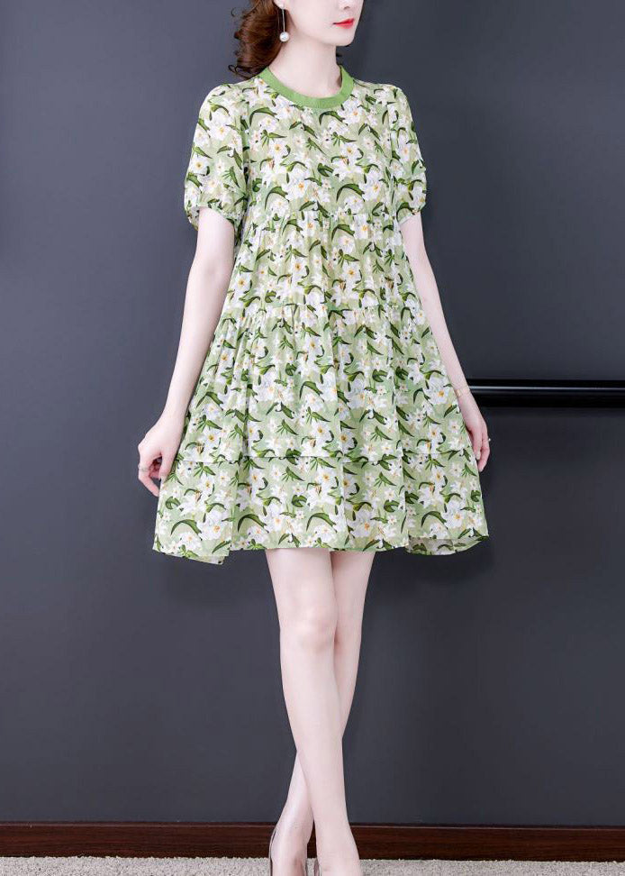 Floral Print Tiered Puff Sleeve Round Neck Mini Dress - View 2