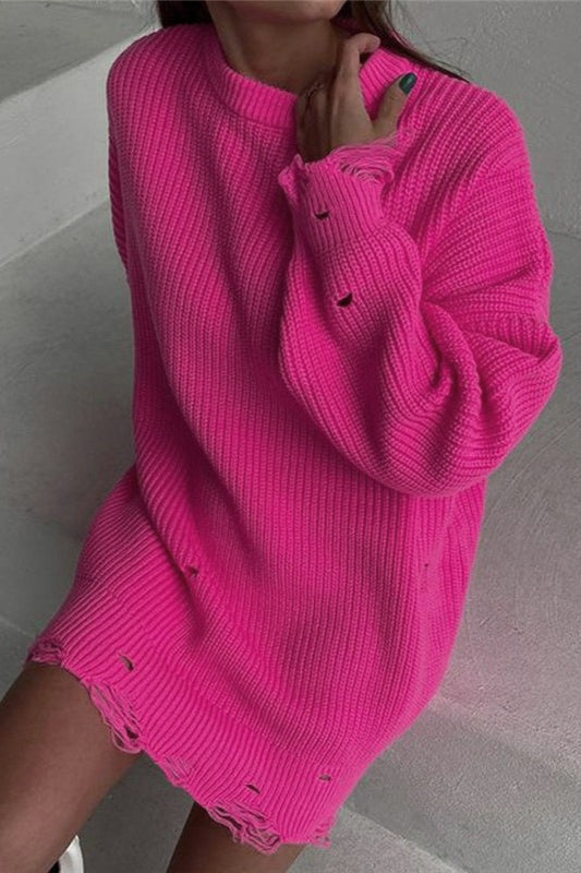 Distressed Hem Turtleneck Oversized Knit Sweater 2