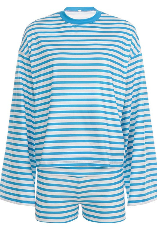 Striped Oversized Top and Shorts Lounge Set