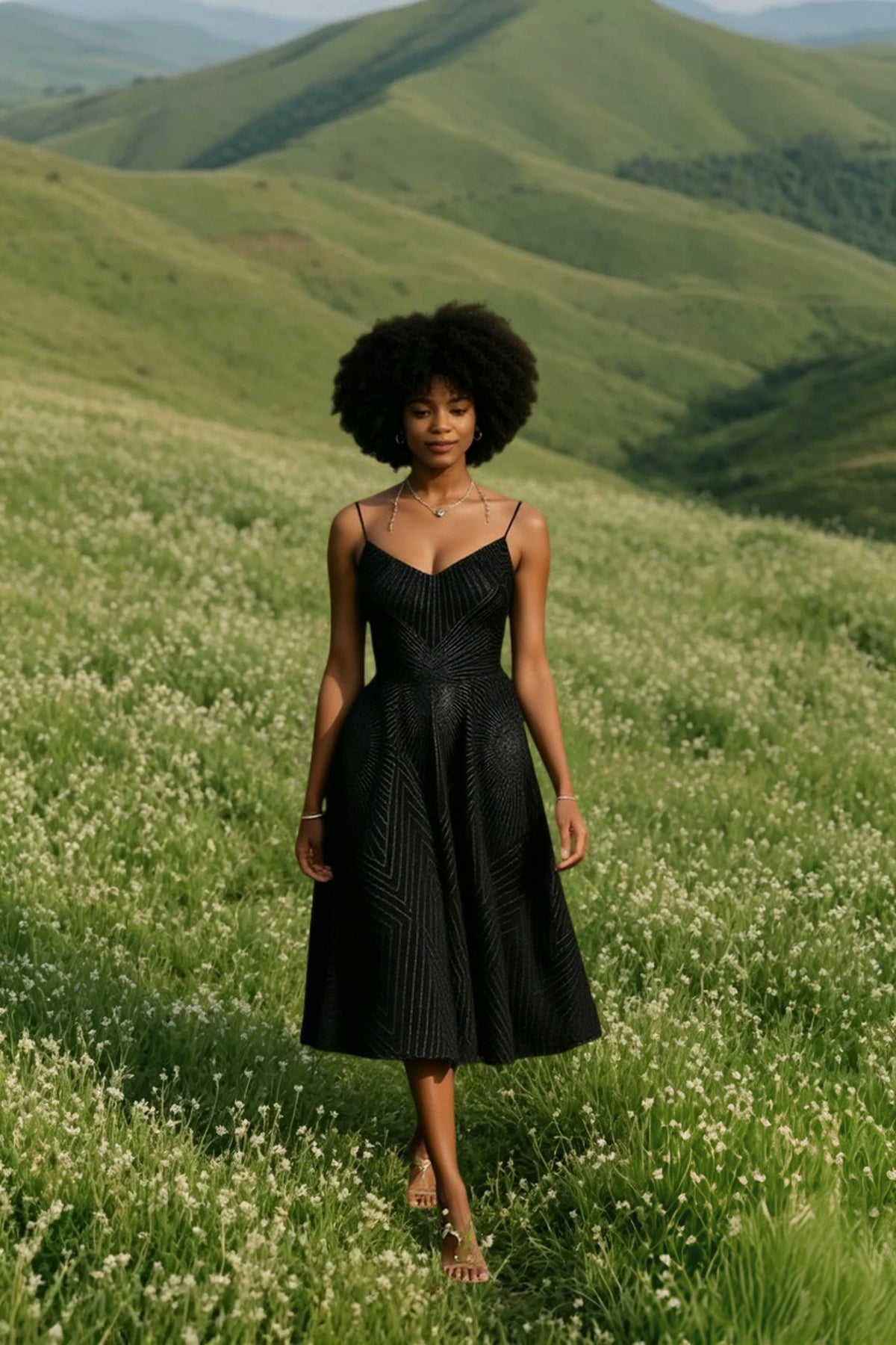 Glitter V-Neck Fit and Flare Midi Dress 9
