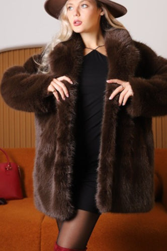Thick Warm Faux Fox Fur Mid-Length Belted Coat