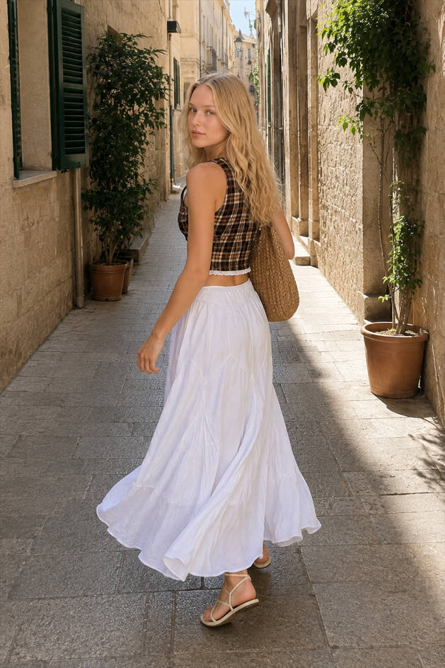Plaid Lace Trim Halter Top