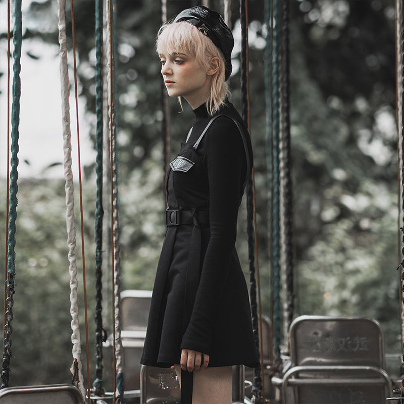 Buckle Belt Suspender Pinafore A-Line Mini Dress 2