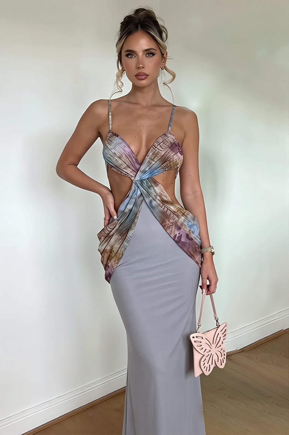 Tie Dye Open Back Strappy Slip Dress