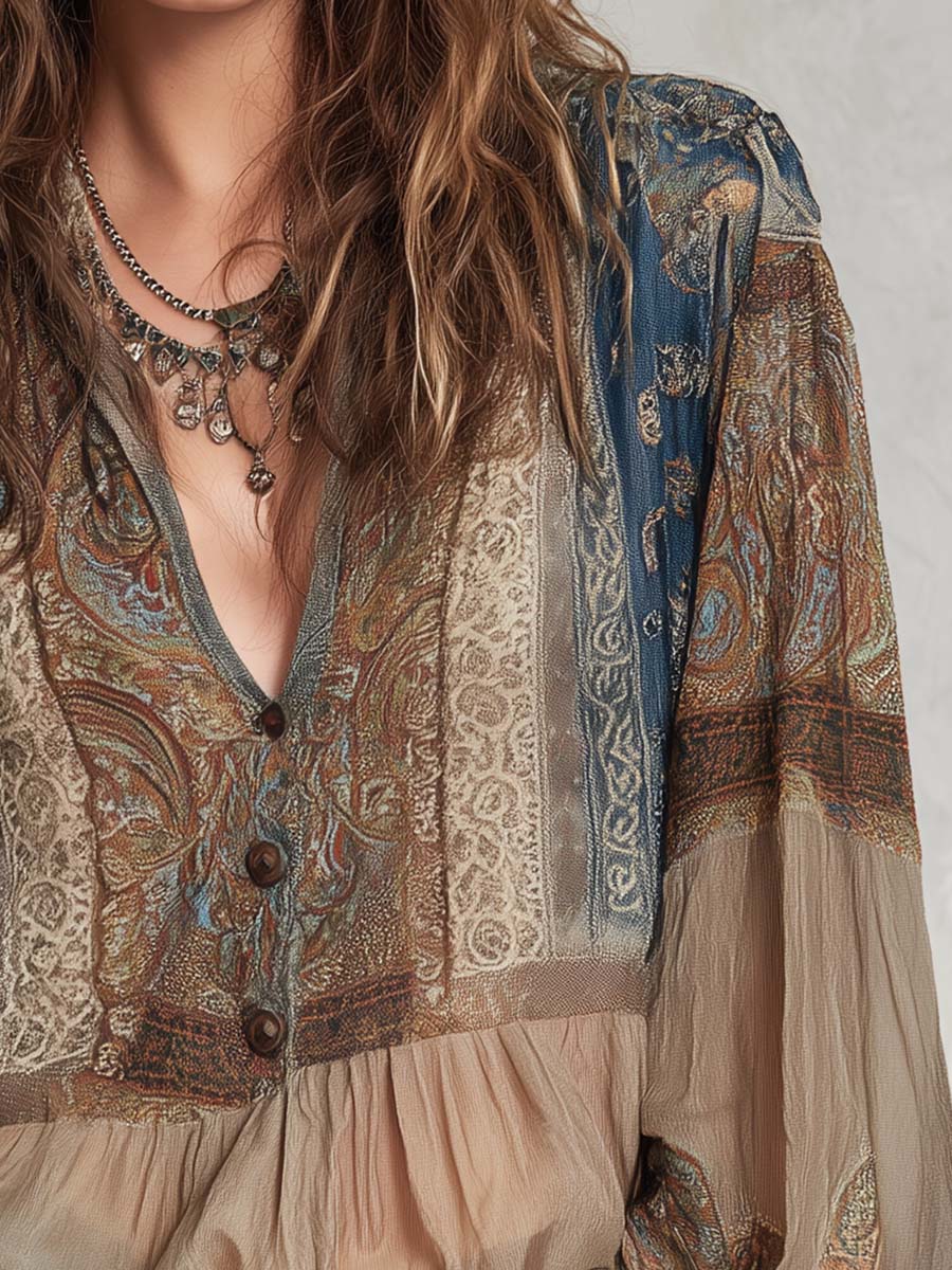 Vintage Boho Paisley Sheer Blouse - Fashionpara