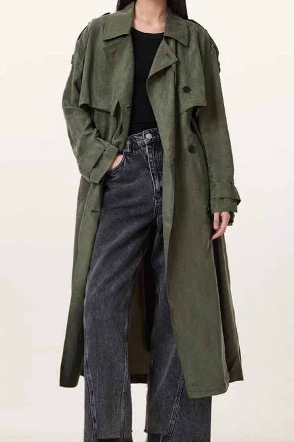 Suede Retro Casual Long Trench Blazer Overcoat - Fashionpara