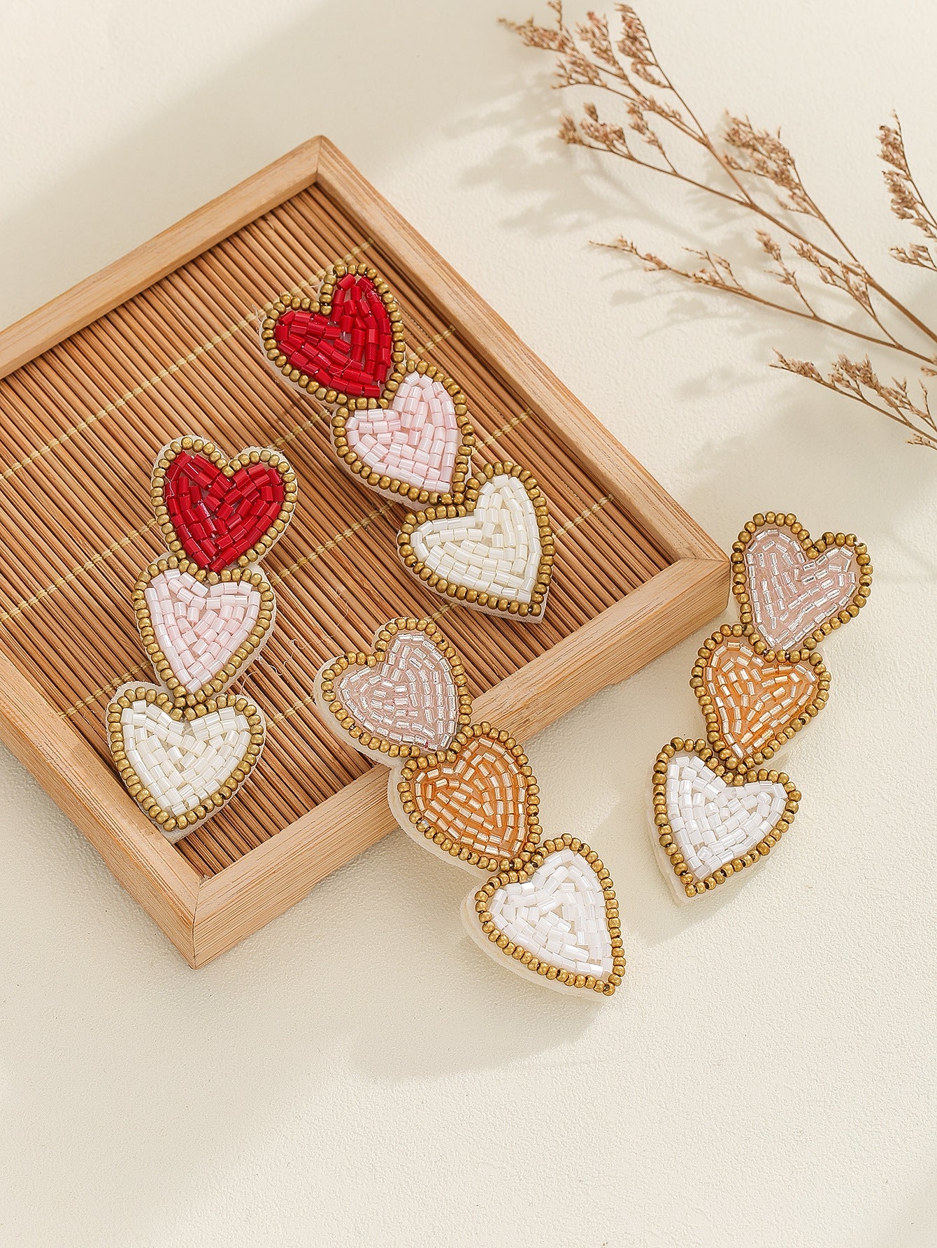 Beaded Love Triple Earrings