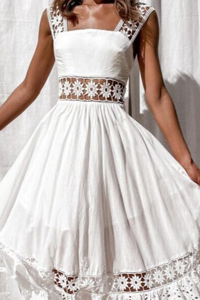 Lace Spliced Sleeveless Flared Maxi Chic Boho Dress