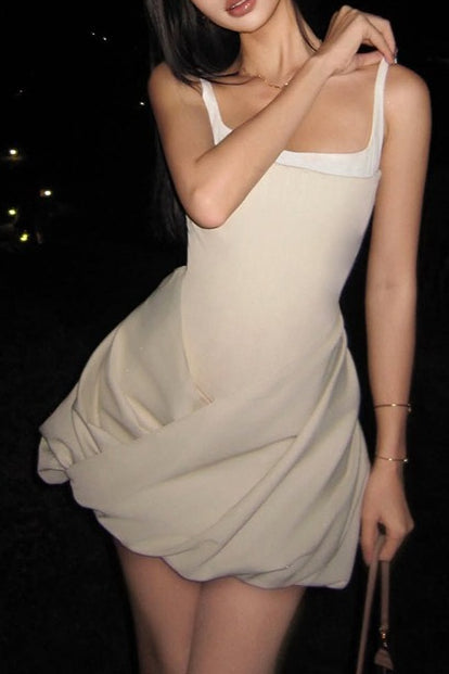 Square Neck Sleeveless Bubble Hem Bodycon Mini Dress