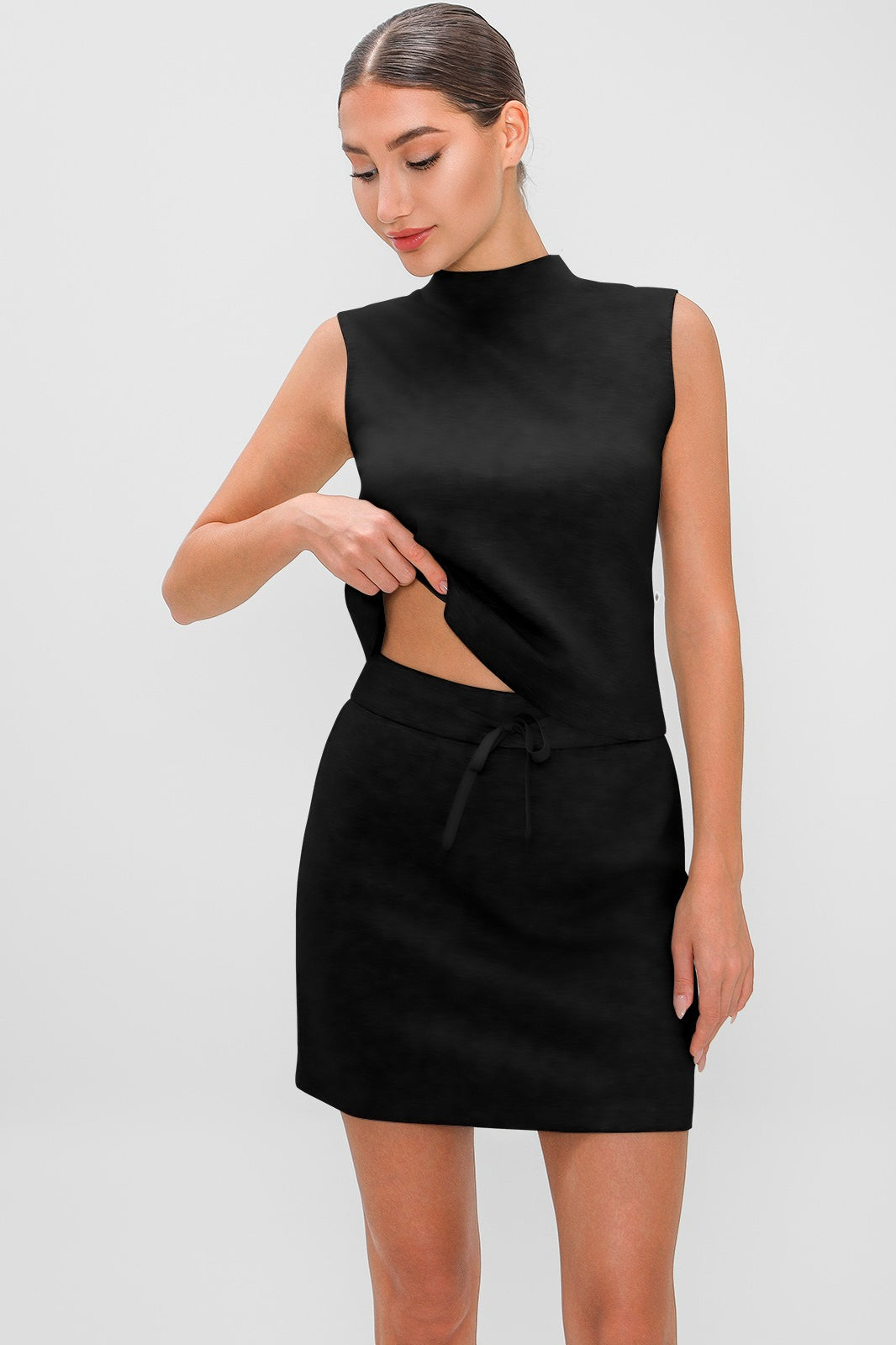 Sporty Mock Neck Cami Skirt Shorts Activewear Set