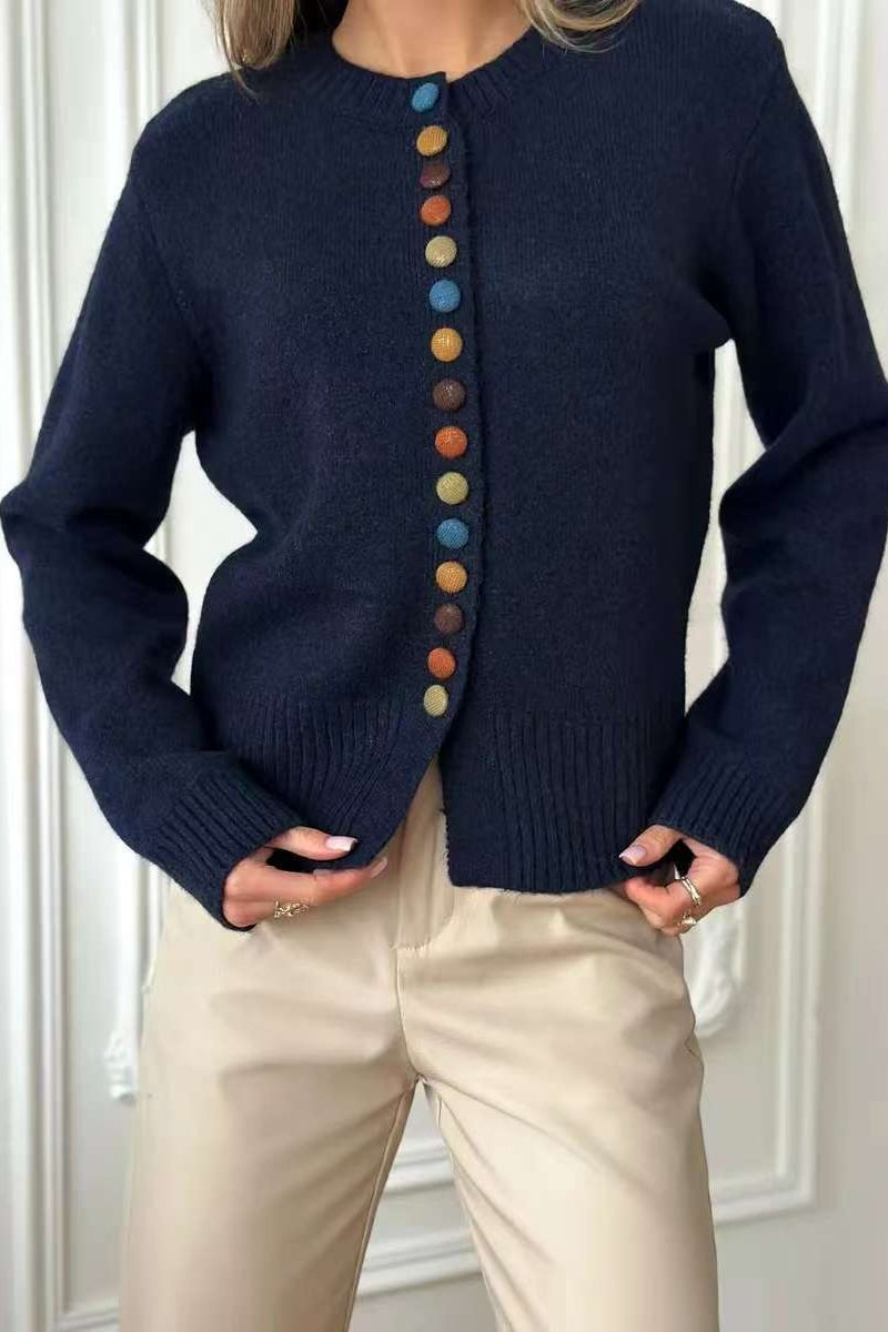Color Button Knit Cardigan Sweater