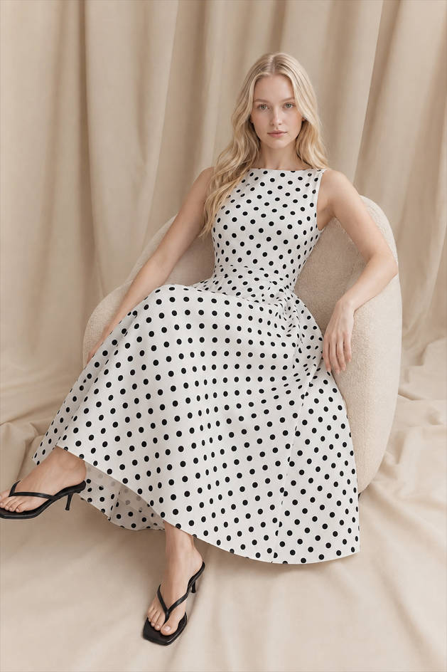Polka Dot Sleeveless Maxi Dress